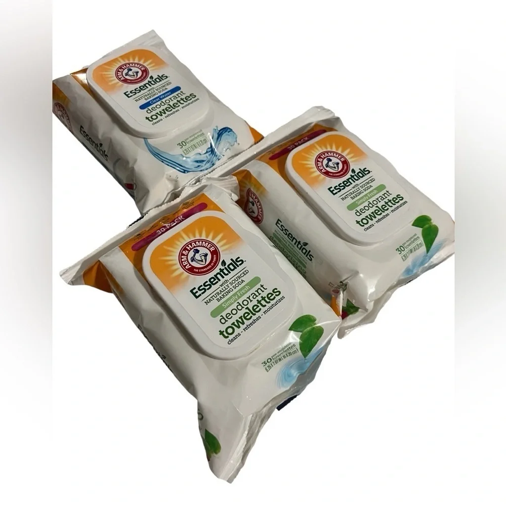 Pack 3 Arm & Hammer Essentials Towelettes Wipes Clear Water Simply Fre.